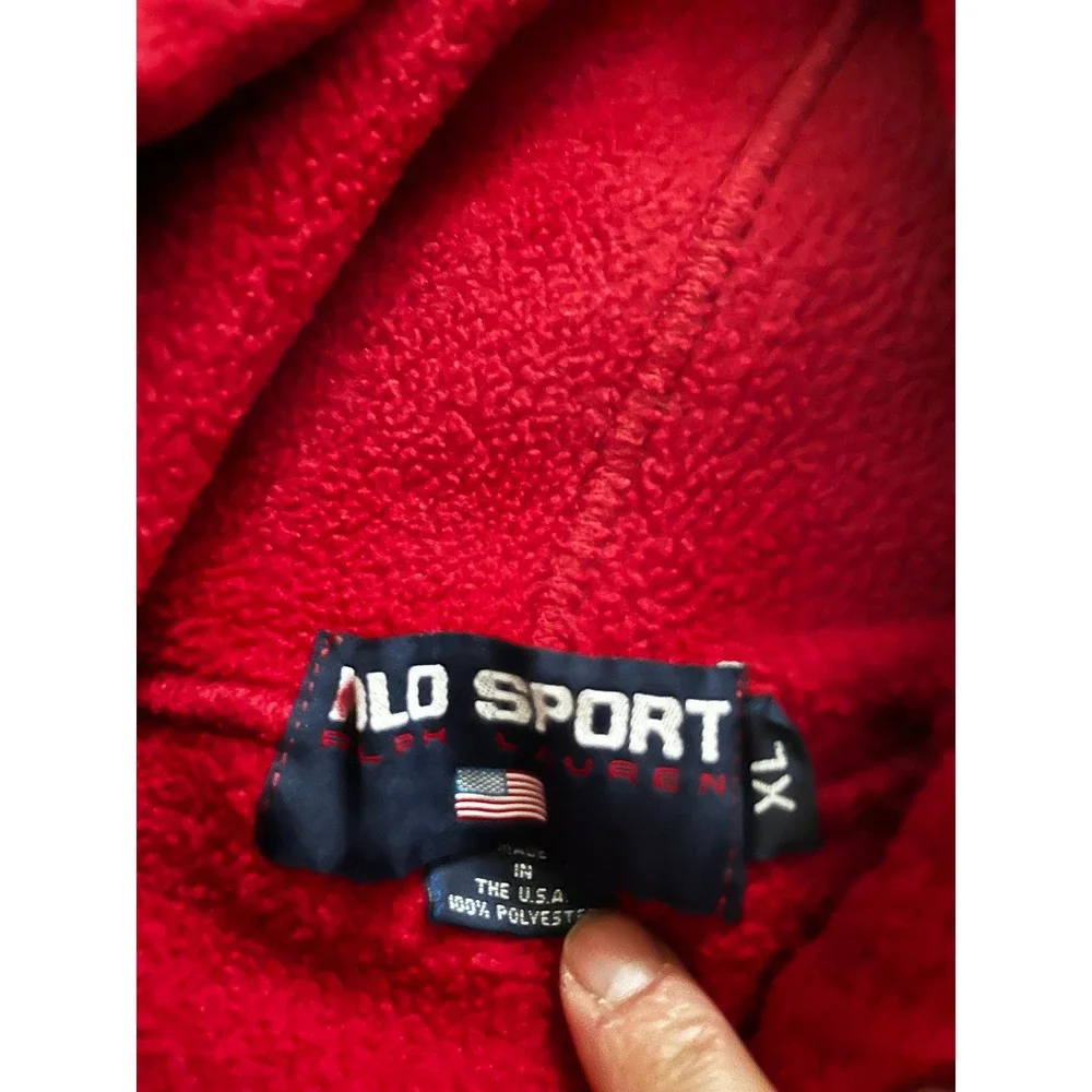 Vintage Polo Sport Ralph Lauren USA Fleece Hoodie Red Flag 80's 90's XL